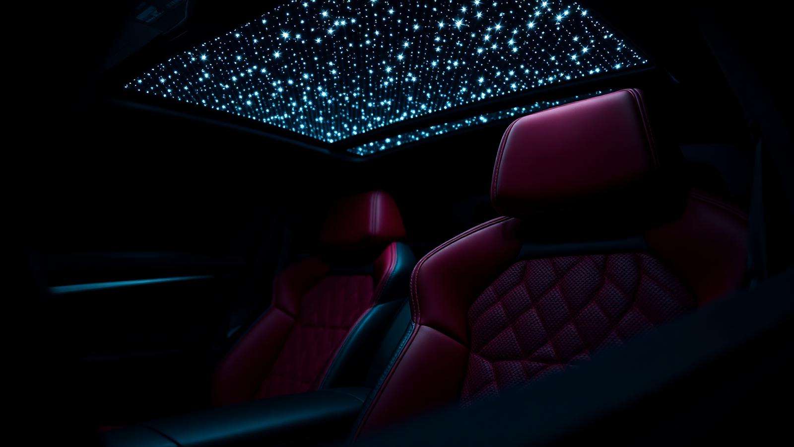 Quilted leather seats and a glowing starlight headliner inside a client car